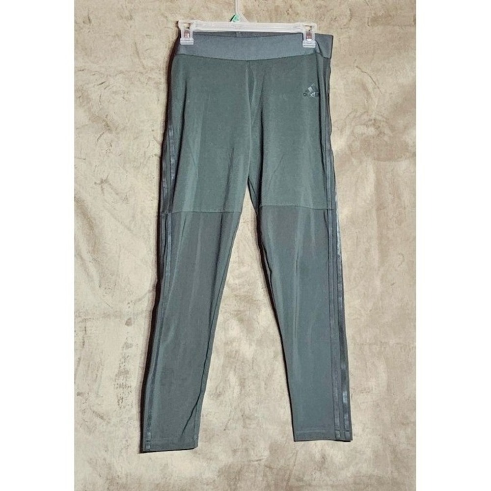 Adidas Womens Green 3-Stripe Mesh Panel Athletic Leggings Size Large
